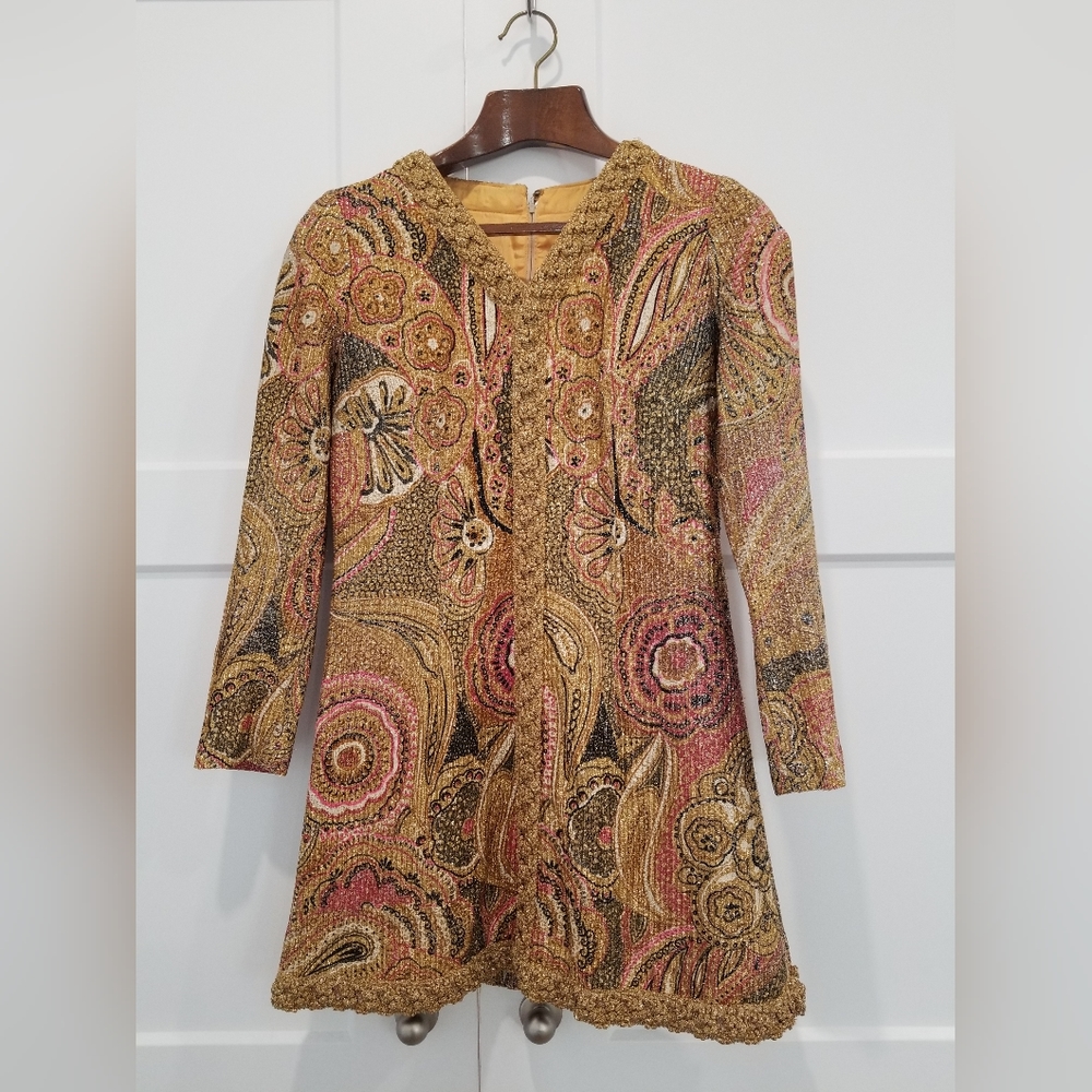 One of a kind vintage Nelly de Grab mini dress in gold